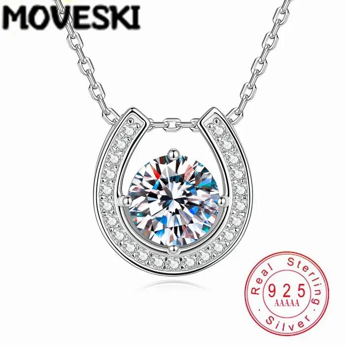MOVESKI Collier pendentif fer à cheval en moissanite 1 carat, en argent sterling 925, scintillant, pour femme, bijoux de mariage