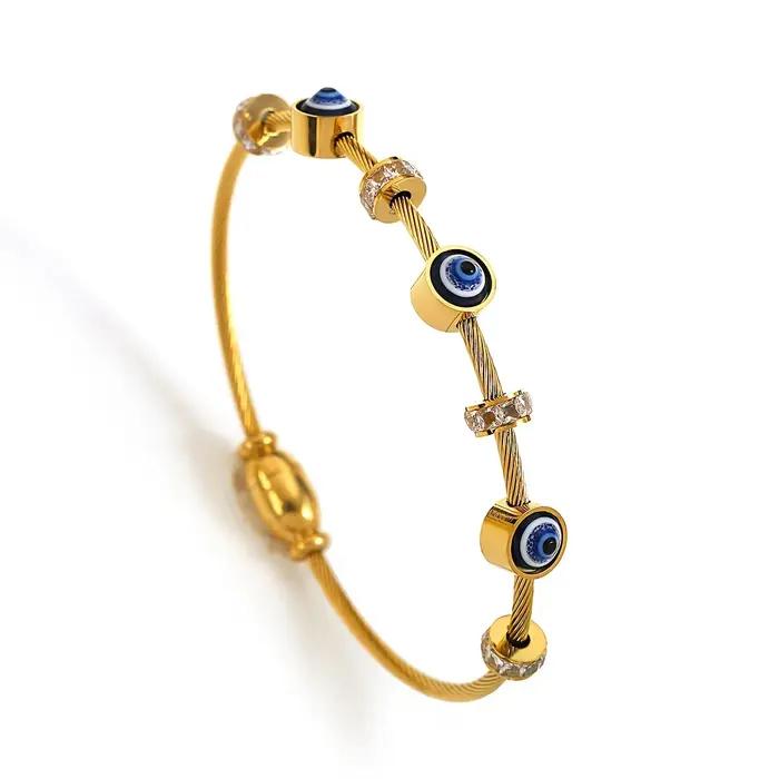 Bracelet Mauvais Œil en acier inoxydable doré à la mode pour femmes protection et élégance occasion spéciale cadeau