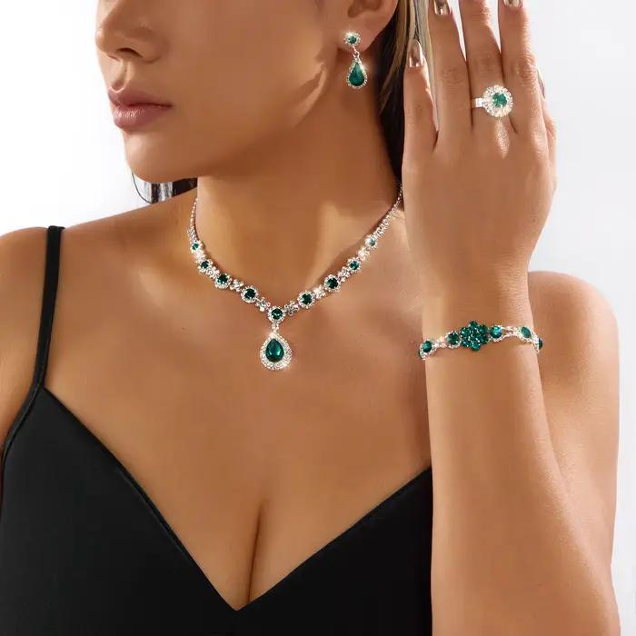 Ensemble de bijoux de luxe en cristal vert pour femmes