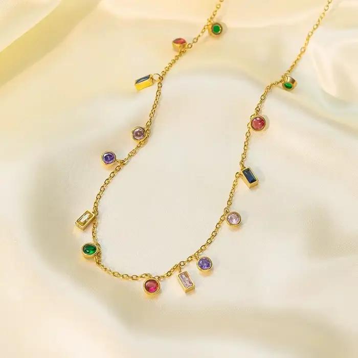 Kolmnsta-Collier à pampilles en cristal pour femmes et filles, tour de cou plaqué or, bracelet en acier au titane, ensembles de bijoux colorés, carré