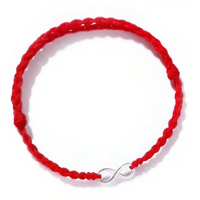 Bracelet en argent sterling S925 avec symbole de l'infini et cordon rouge