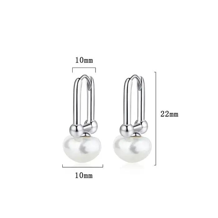 Boucles d'oreilles créoles en perles couleur argent pour femmes, style géométrique minimaliste, accessoires de mode vintage