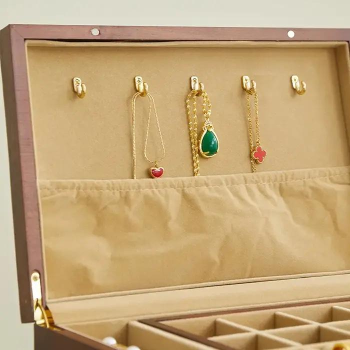 Boîte à bijoux en bois et verre de luxe pour rangement et exposition de colliers bracelets boucles doreilles pour femmes occasions spéciales