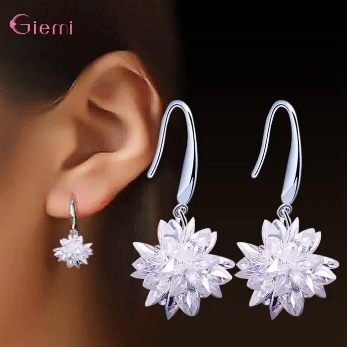 Nouveauté 925 en argent Sterling glace neige fleur boucle d'oreille dames goutte flocon de neige bou