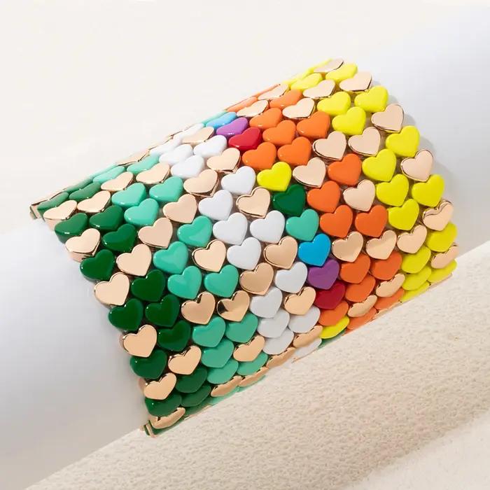 Bracelet élastique perlé en émail coloré 2025 pour femme, motif cœur bohème
