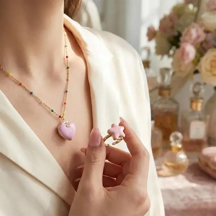 Collier Cœur Ouvert/fermé avec Pendentif Bague pour Femme