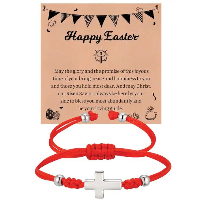Bracelet religieux chrétien avec croix perlée pour femmes, perles de cristal roses, chaîne de bracel