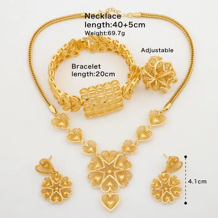 Ensemble de bijoux pour fête, pendentif, collier et boucles d'oreilles avec Bracelet, bague, collier de fiançailles, boucles d'oreilles 