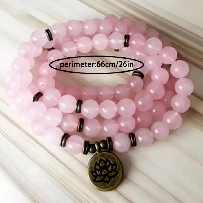 Bracelet 108 en perles de quartz rose fait à la main, bracelet à boutons de manchette pour hommes et femmes, méditation et spiritualité, cadeau de vacances et occasions spéciales