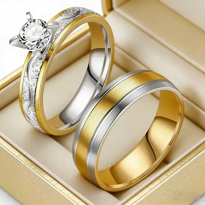 Ensemble d'anneaux de mariage bicolores pour couples