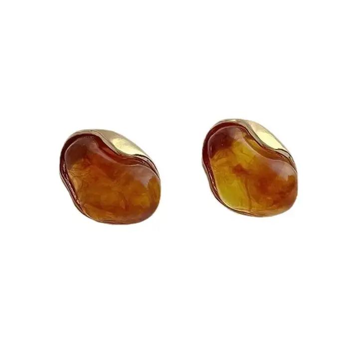 Boucles d'Oreilles Géométriques Irrégulières en Ambre pour Femme et Fille