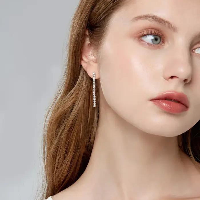 IOGOU 2.5mm 1.80cttw Moissanite boucles d'oreilles tendance 2024 Original et pur 925 en argent Sterling longues