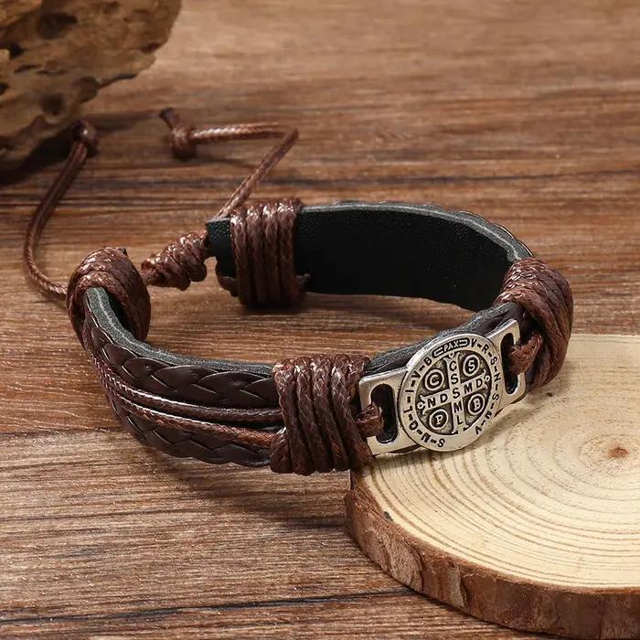 Bracelets en cuir tressés faits à la main vintage pour hommes