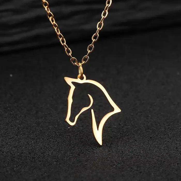 Collier en acier inoxydable avec pendentif cheval creux, bijoux unisexes mignons pour femme, cadeau d'anniversaire