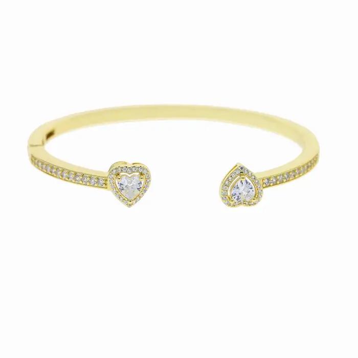 Bracelet à breloques en forme de cœur ouvert glacé pour femmes, couleur or argent AAA CZ, bijoux de