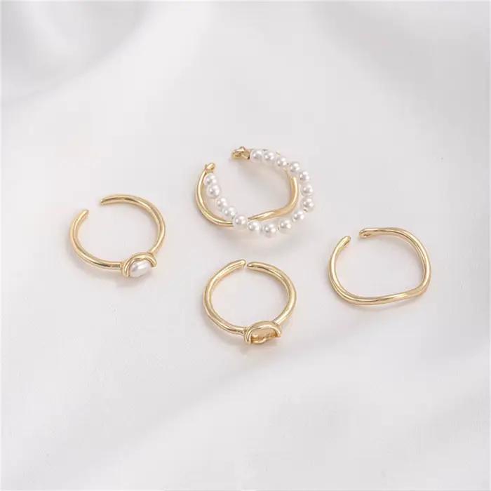 Ensemble de bagues incurvées ondulées enveloppées d'or 14K
