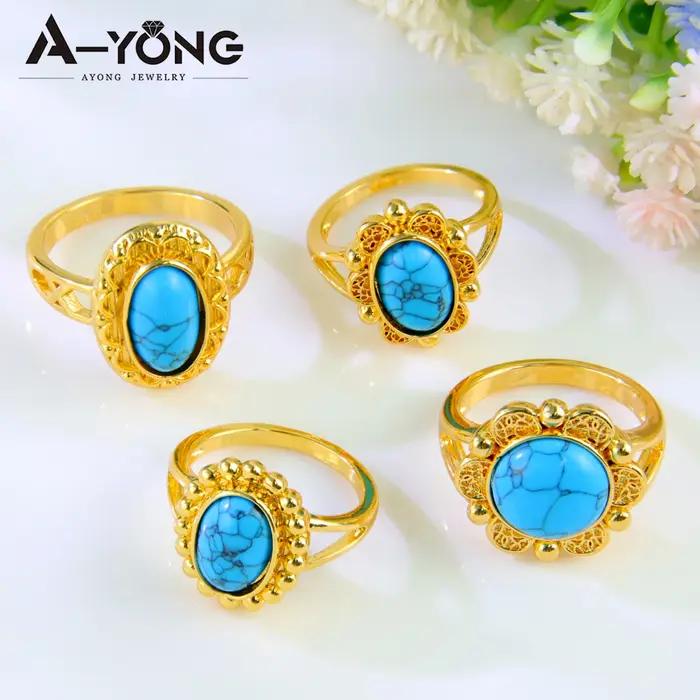Bagues Turquoise rétro plaquées or 21 carats