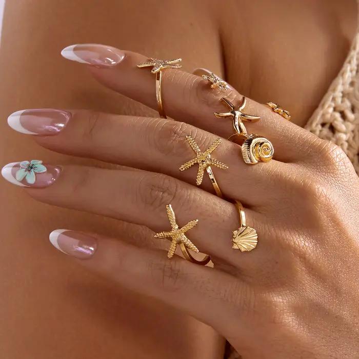 Ensemble de bagues vintage coquillage étoile de mer pour femme, design spirale simple, accessoires d