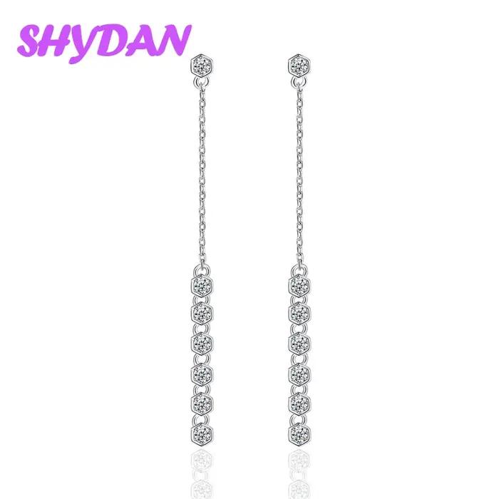 Boucles d'oreilles pendantes à longues chaînes en argent sterling 925 et zircon SHYDAN pour femmes