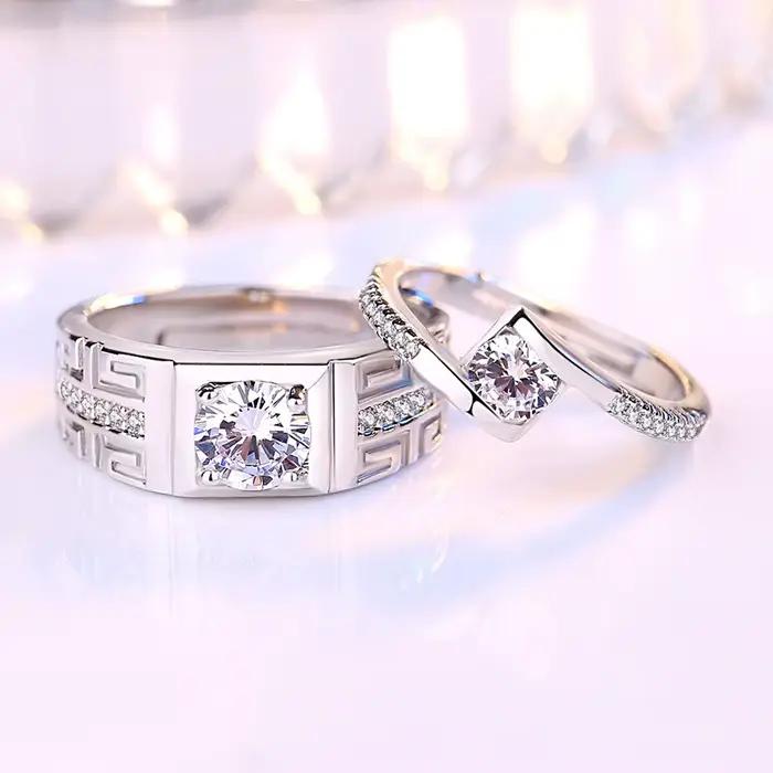 Bague de luxe en argent sterling 925 avec motif cœur exquis et zircone pour homme et femme