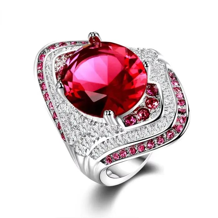 Bague en argent 925 véritable avec rubis et cristal pour femmes, vintage, style vendange, alliance de mariage, bijou de fête et de mariage, cadeau pour occasions spéciales