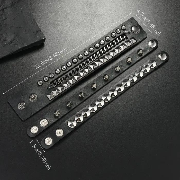 Nouveau 3 pièces/ensemble noir Goth Emo Boho Bracelets pour femme hommes Punk gothique pointe Rivets Bracelet en cuir PU