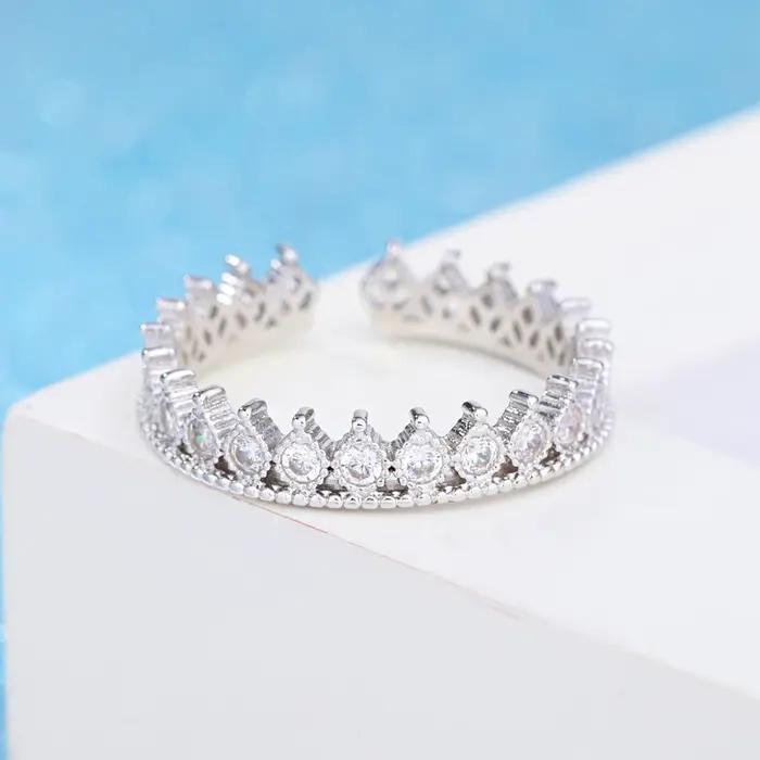 LYNNE bijoux nouvelle couronne romantique à la mode CZ 925 bagues en argent Sterling conception d'engrenage fin Zircon bague réglable femmes cadeau d'anniversaire