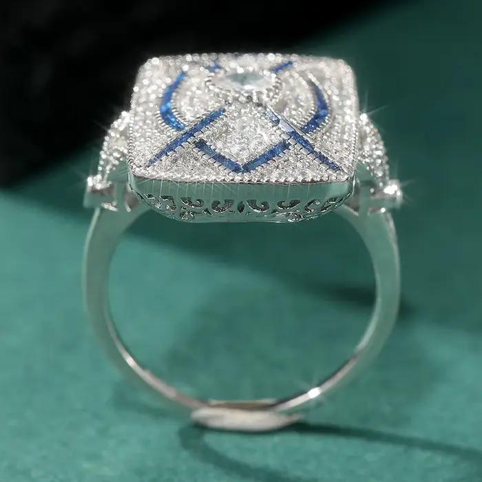 Bague en argent plaqué et zircon synthétique pour femme, design géométrique, bijou de mode pour occasions spéciales et cadeaux d'anniversaire