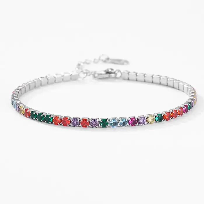Bracelet arc-en-ciel chaîne de tennis en argent 925