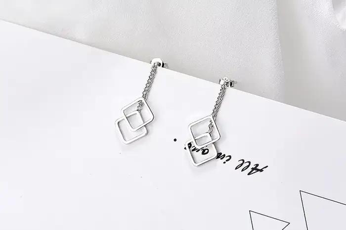 Boucles d'Oreilles Géométriques en Argent Sterling 925 Pour Femmes Occasions Spéciales Partie Mariage Engagement Anniversaire