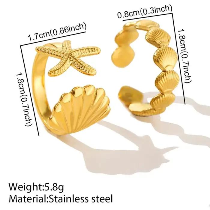 Anneau en acier inoxydable coquille d'étoile de mer vintage doré pour femmes et hommes occasions spéciales et cadeaux de fête sur la plage