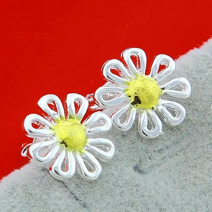 Boucles d'oreilles fleurs de marguerite en argent sterling 925 pour femmes occasions spéciales partis élégantes naturelles