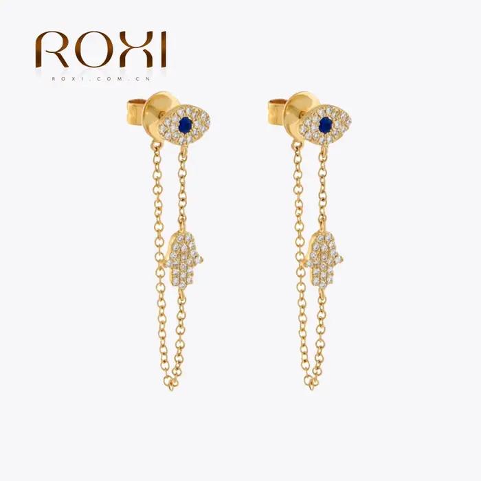 ROXI Vintage bleu pierre oeil avec main longue chaîne boucle d'oreille pour femmes