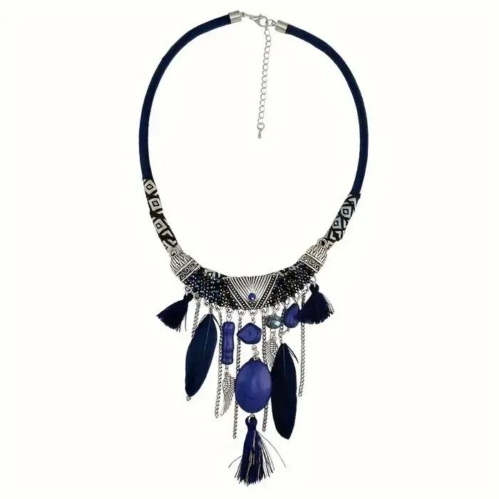 Collier ethnique Vintage Chic avec pendentif en plumes Turquoise pour femmes, colliers en corde bohème de la tribu indienne, bijoux, accessoires de fête