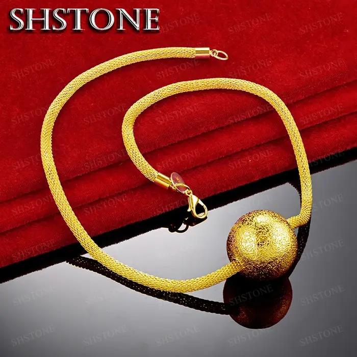 Collier avec pendentif en forme de boule ronde en or 18 carats pour femmes et hommes