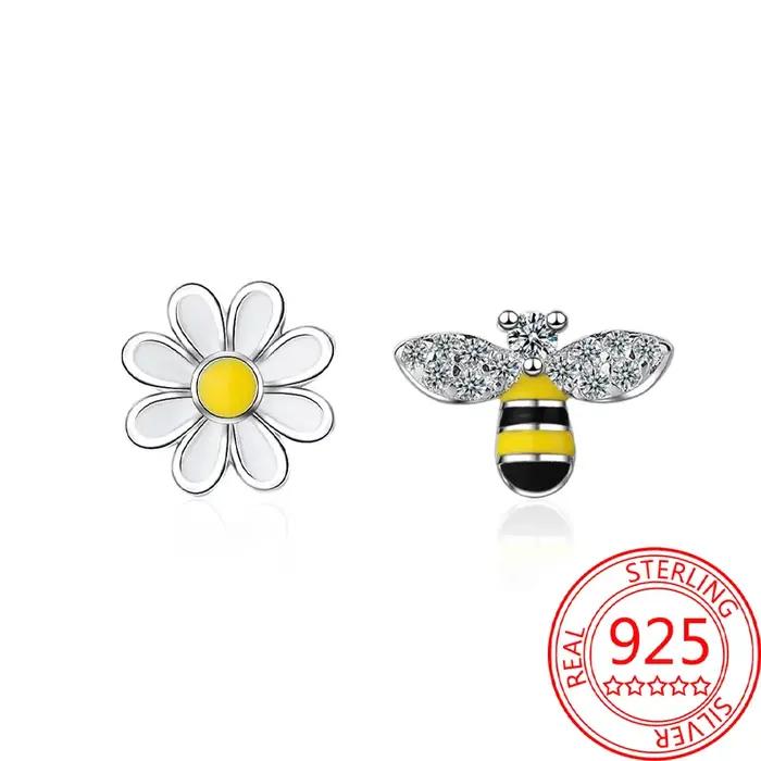 Offre spéciale abeille boucles d'oreilles pour fille belle jaune noir danse abeille heureux S925 bou