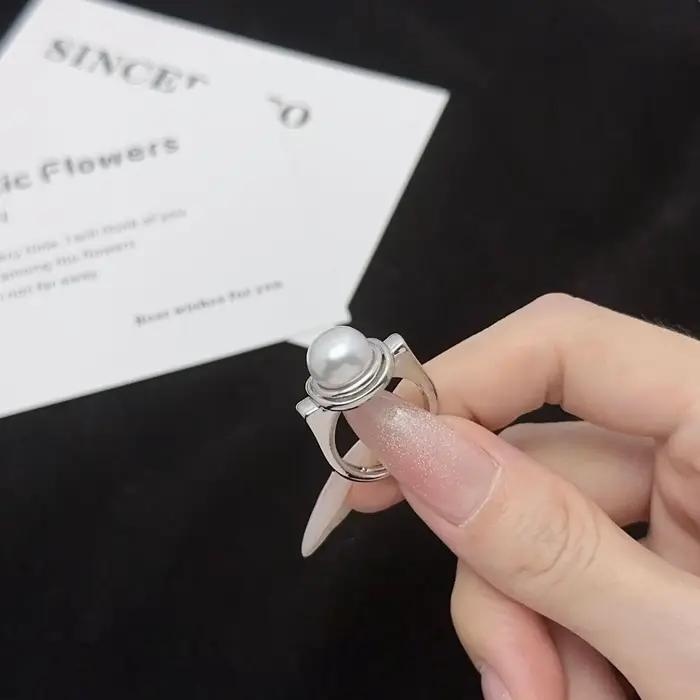 Bagues de perles blanches réglables pour femmes, bague de mariage élégante en argent véritable, cadeau d'anniversaire pour femme, alliance de mariage classique, bijoux pour occasions spéciales
