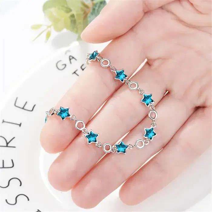 Nouveauté mode atmosphère Flash 925 bijoux en argent Sterling étoile à cinq branches bleue cristal artificiel doux Bracelets SB156