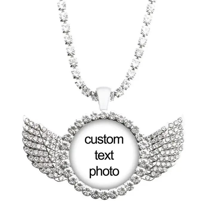 Collier Photo personnalisé aile d'ange en cristal