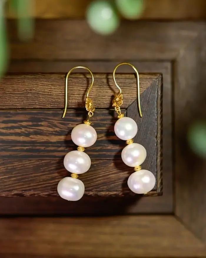 925 argent brillant eau douce Tri perles blanches crochet d'oreille élégant Akoya rose perle balancent boucles d'oreilles intemporelles bijoux cadeaux