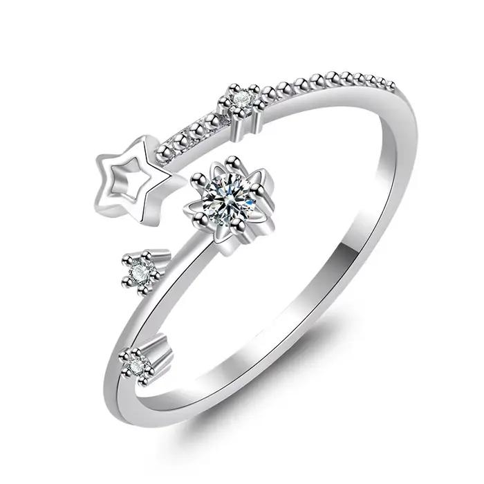 Bagues en argent sterling 925 serties de zirconium blanc pour femmes, élégantes bagues de cocktail pour mariage et occasions spéciales