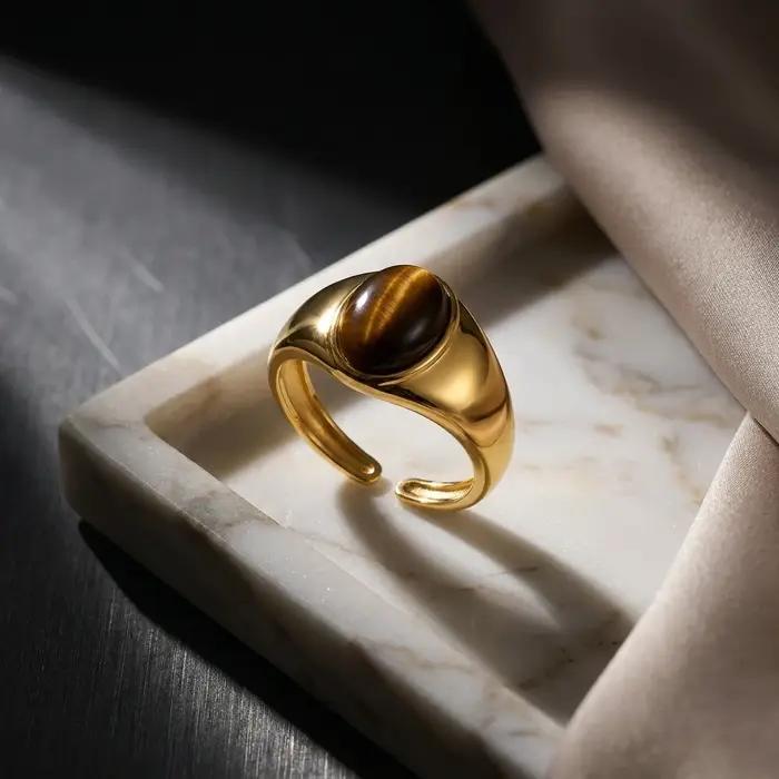 Bague Chevalière Œil de Tigre Style Maillard pour Femme