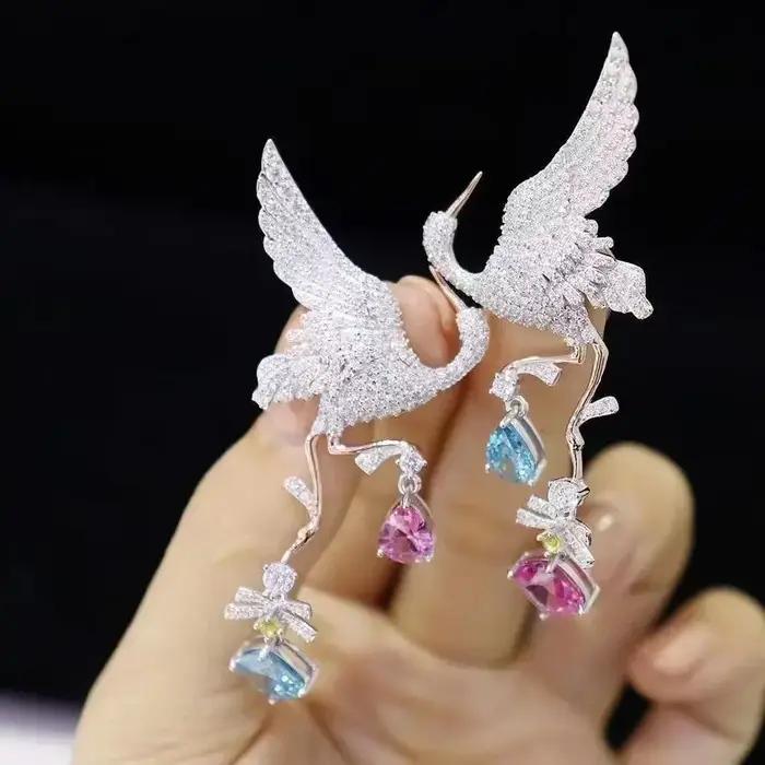 ZOCA luxe 925 en argent Sterling colibri oreille Clips pour les femmes brillant bleu Zirconium oiseau Piercing boucles d'oreilles bijoux fins