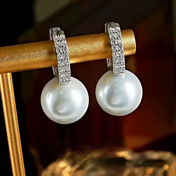 Boucles d'oreilles incrustées de perles en argent pur S925 pour femmes, bijoux de luxe, 11mm, micro, mode, vente chaude
