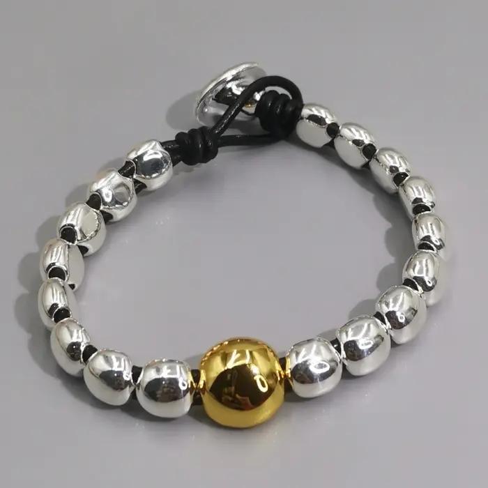 Bracelet de perles rondes irrégulières, nouveau Style polyvalent et décontracté, or et argent, acces