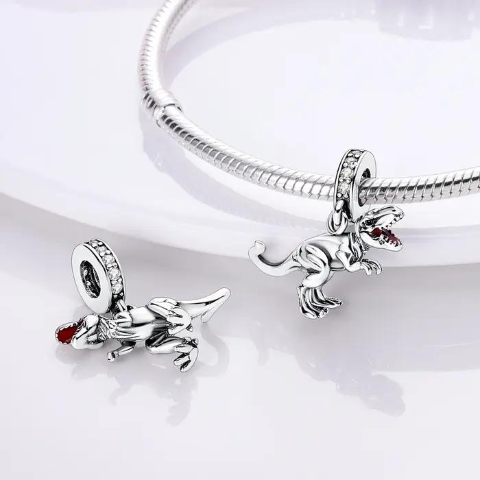 Dinosaure 925 argent balancent breloque idéal pour Bracelet pendentif bricolage pour femme bijoux de mode