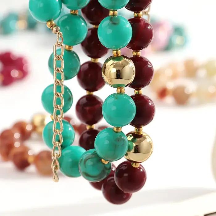 Nouveaux colliers et bracelets en résine à perles rondes pour femmes et hommes