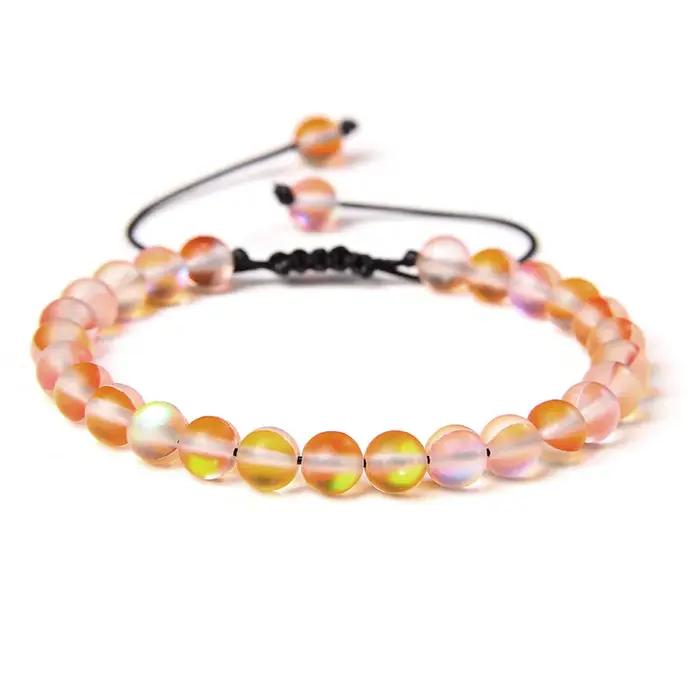 Bracelet en pierre de lune mate multicolore 6MM, bijoux de poignet tressés en cristal autrichien pou