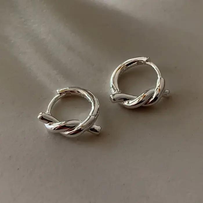 Boucles d'oreilles circulaires en argent Sterling S925 pour femmes, boucle d'oreille à nœud, bijoux