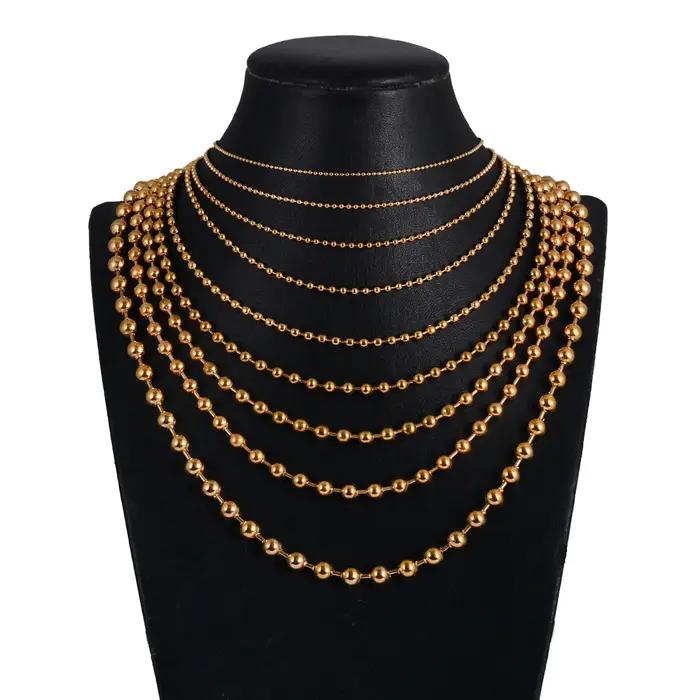 Collier chaîne à billes en acier inoxydable plaqué or 18 carats